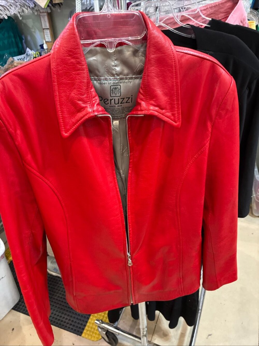 Ladies Red Leather Peruzzi Jacket Size 48, XXL